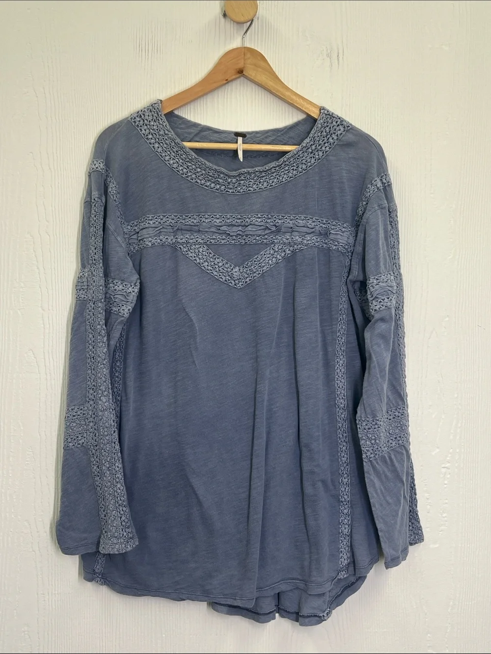 Free People - Boy Meets Girl In Pacific Coast Crochet Accent Blue Lace Blouse M